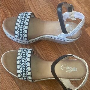 Black and White Espadrille Shoes with Geometric Pattern